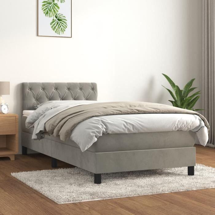 3141449 vidaXL Lit à sommier tapissier et matelas Gris clair 80x200 cm Velours