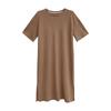 Sommerkleid mit Schlitz für Damen in Übergröße - Lockere Passform, Rundhalsausschnitt, Unifarben, Mittellang, Kurzärmeliges T-Shirt-Kleid über dem Knie.