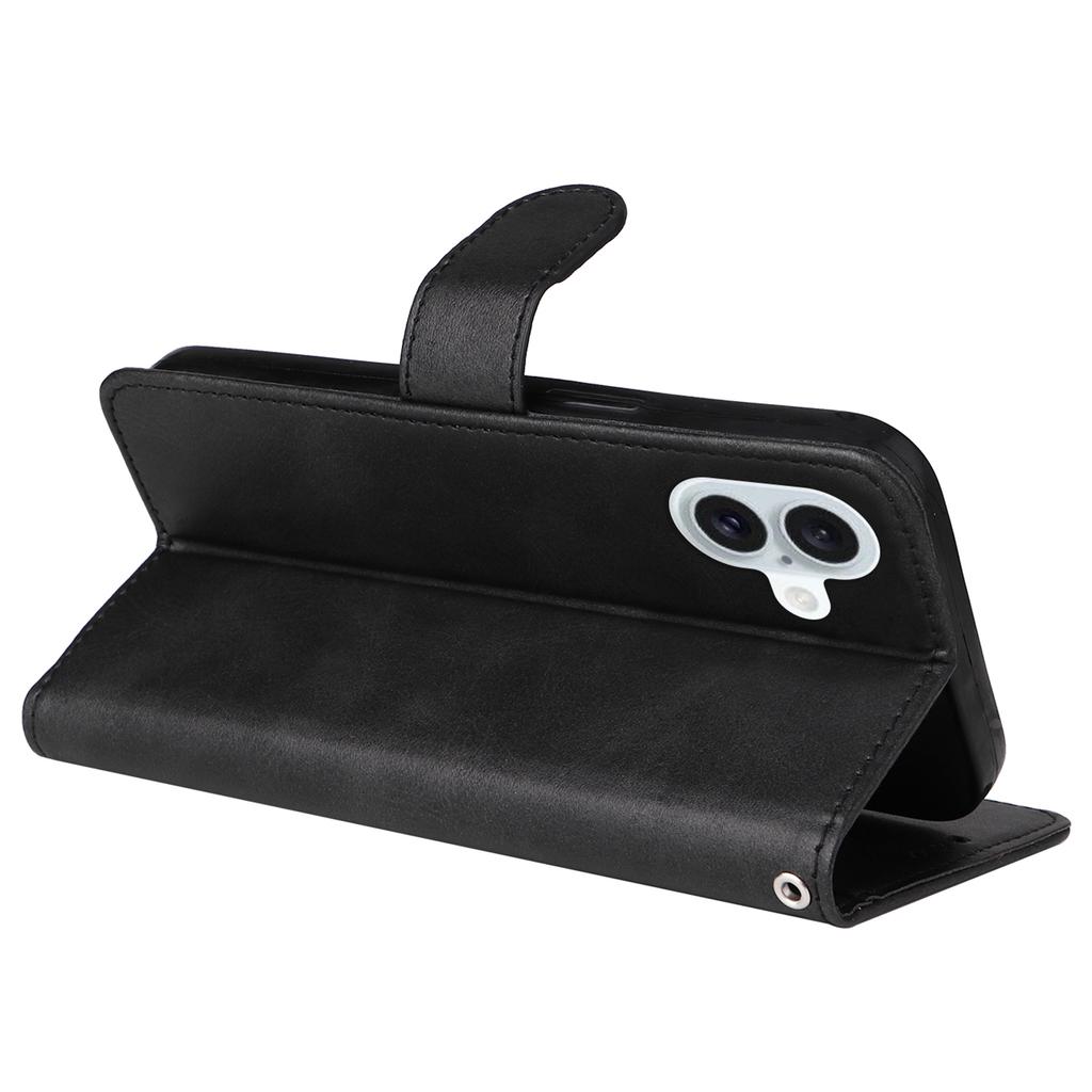 For iPhone 16 Plus Leather Wallet Case Calf Texture Magnetic Clasp Cell Phone Cover