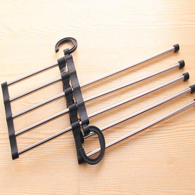Five In One Magic Stainless Steel Hanger with Retractable Multifunctional Pants Rack