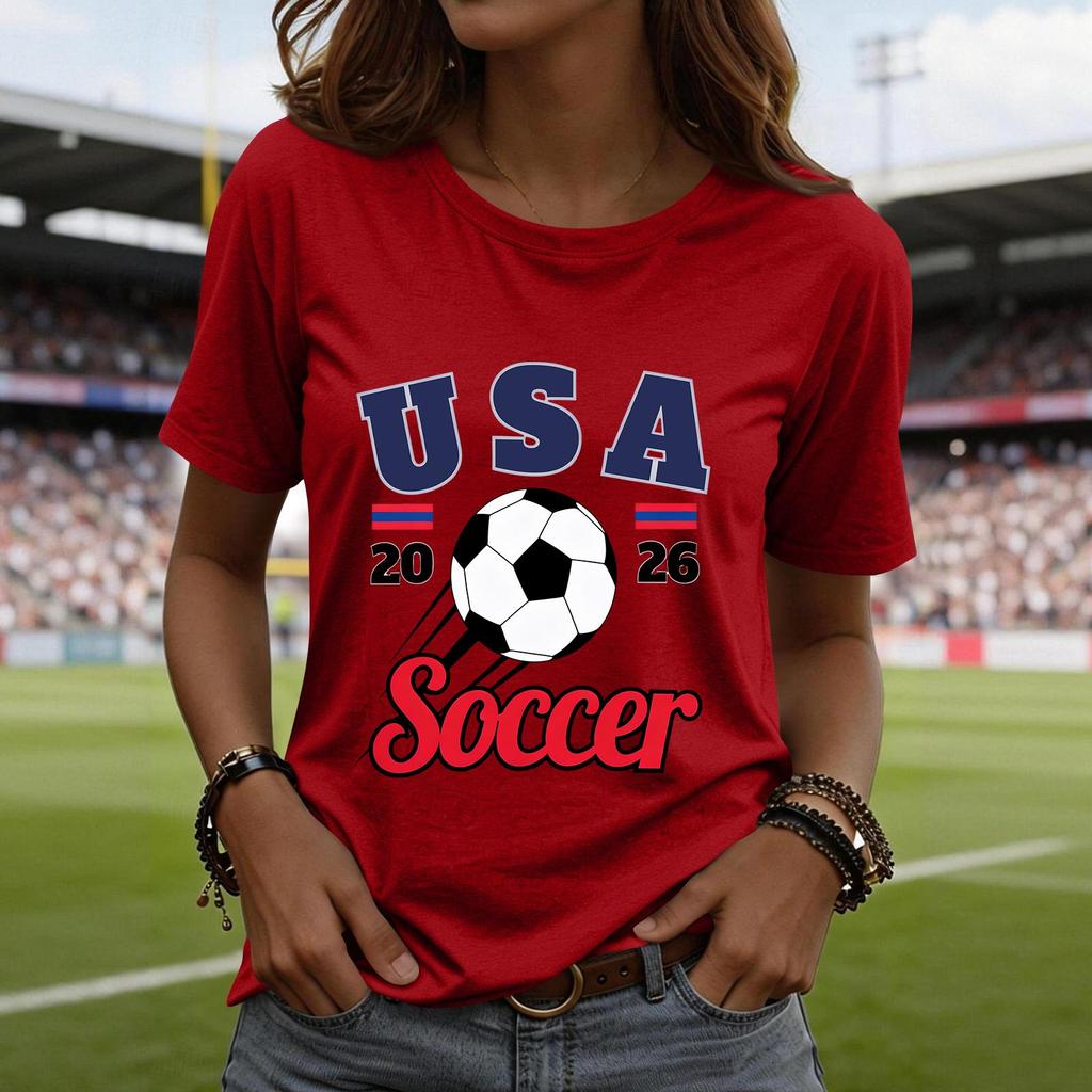 Short Sleeve Blouses for Women Casual USA Soccer Print Womens Short Sleeve Shirts Comfortable Women's Short Sleeve Tops