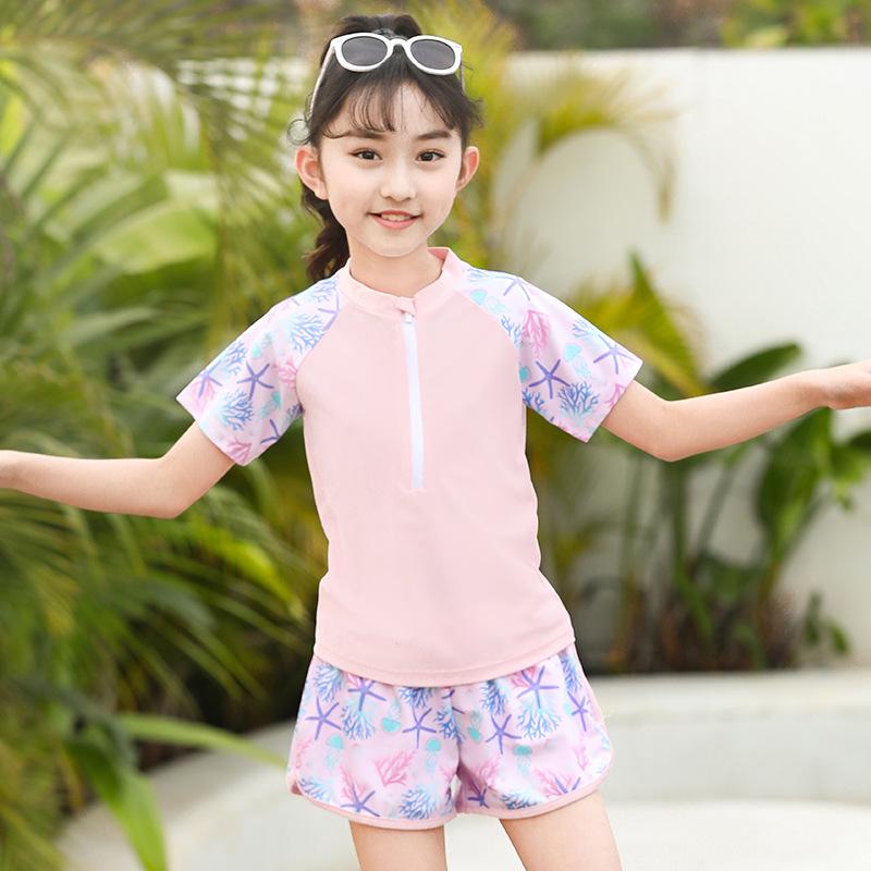 2025 New Japanese Floral Girls' Swimsuit Set with Swim Cap for Training