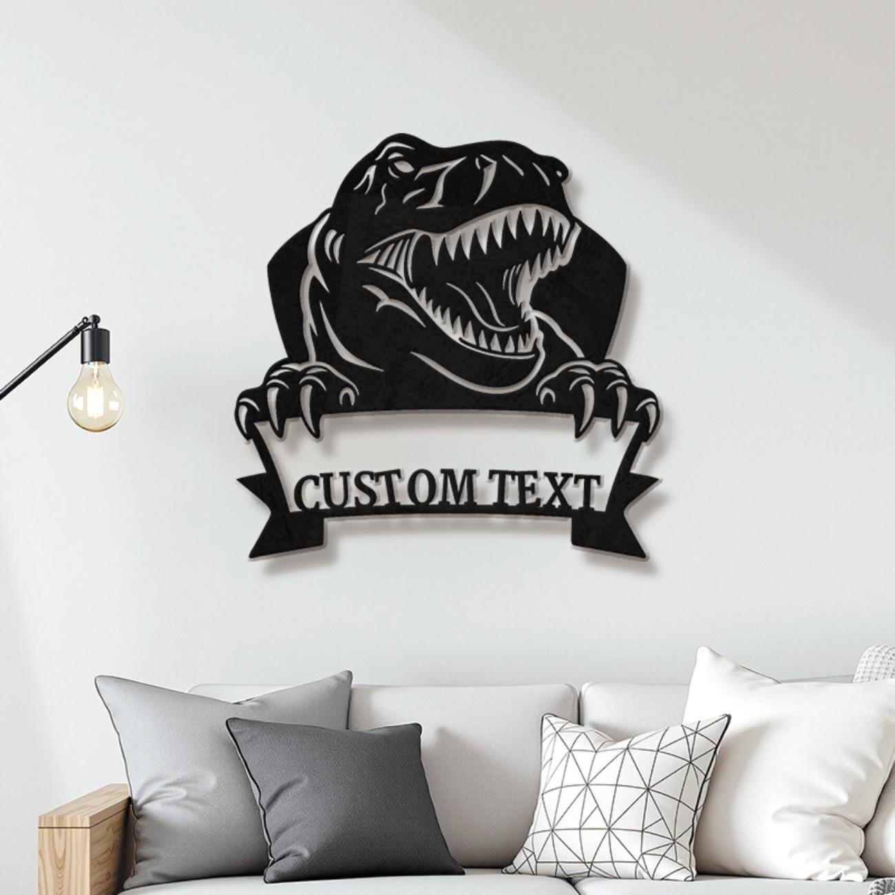 

Custom Retro T-Rex Metal Sign Vintage Dinosaur Tin Plate Art Poster for Home Bar Garage Wall Decor S чёрный