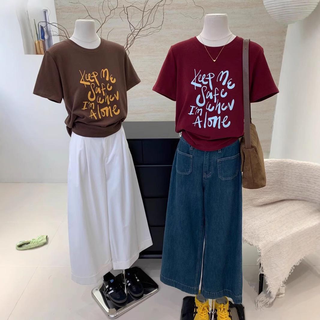 

Women s Plus Size 2025 Summer Short Sleeve T-Shirt, Simple Letter Print, Slimming Design XL кавовий