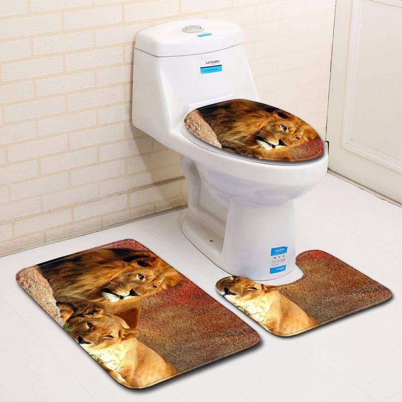3D Lion Bathroom Toilet Three-Piece Floor Mat Door Mat Bathroom Carpet