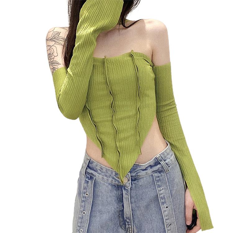 Sexy Wrapped Chest Strap Long Sleeve Blouse Slim Fit Cropped Top Ladies Halter Camisole Fashion