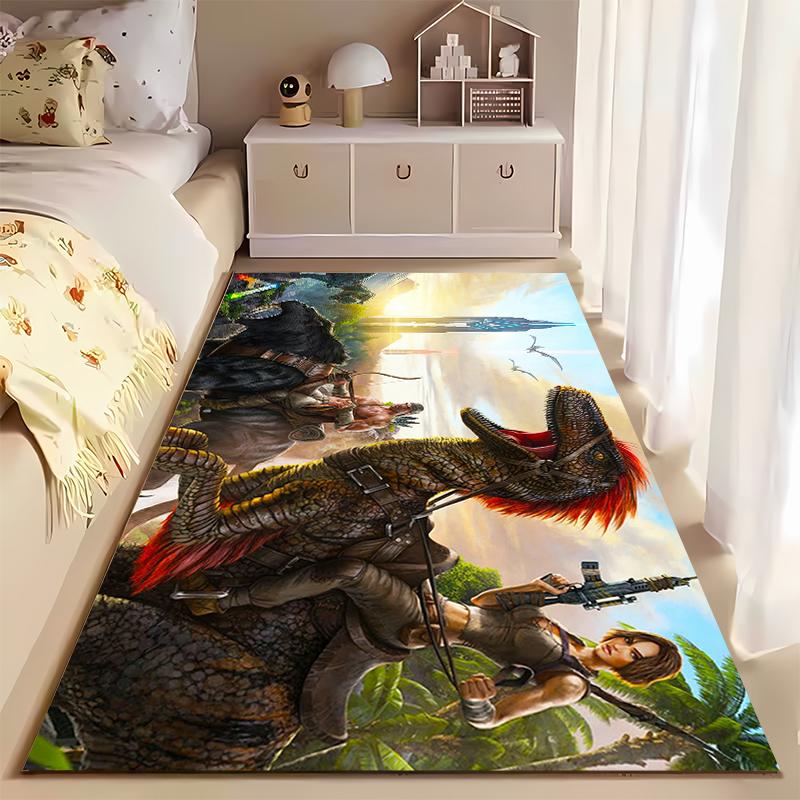 Epic Dinosaur Adventure Scene Rug - Non-slip Rug Suitable for Living Room and Bedroom Sofas.