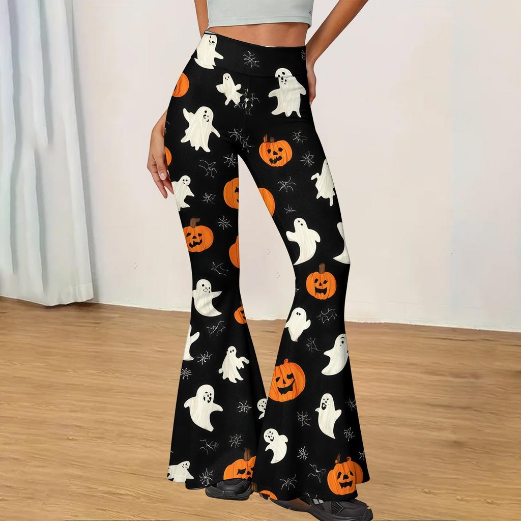 Women's Casual Halloween Print Flared Yoga Pants High Waist Stretchy Comfortable Fit Lightweight Fabric for Everyday Wear