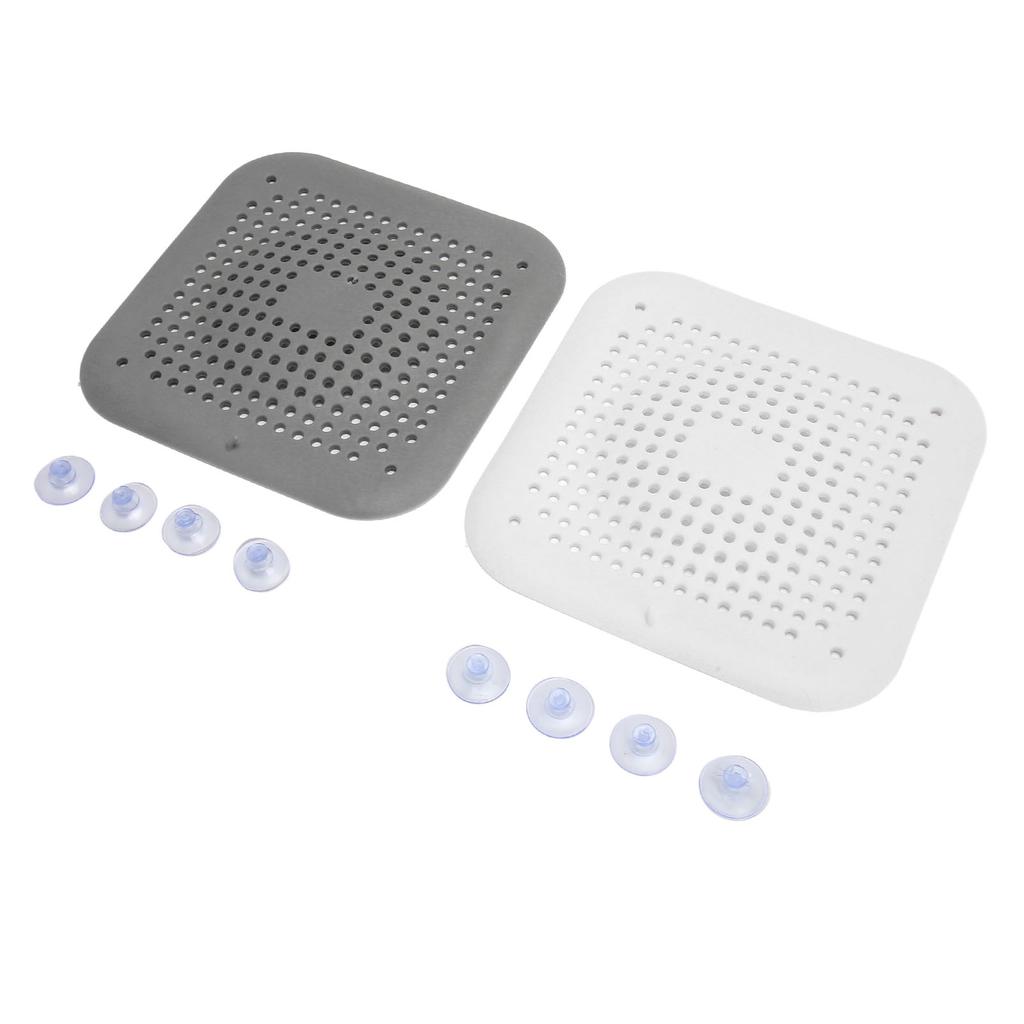 4 Sets flaches Abflusssieb aus Silikon mit Saugnäpfen, verhindert Verstopfung, flexible Duschablaufabdeckung