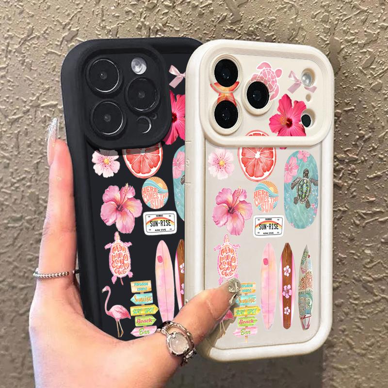 Flower Turtle Print Soft TPU Phone Case For iPhone Air 16e 17 16 15 14 Pro Max 13 12 Pro 15 16 14 Plus Shockproof Silicone Cover