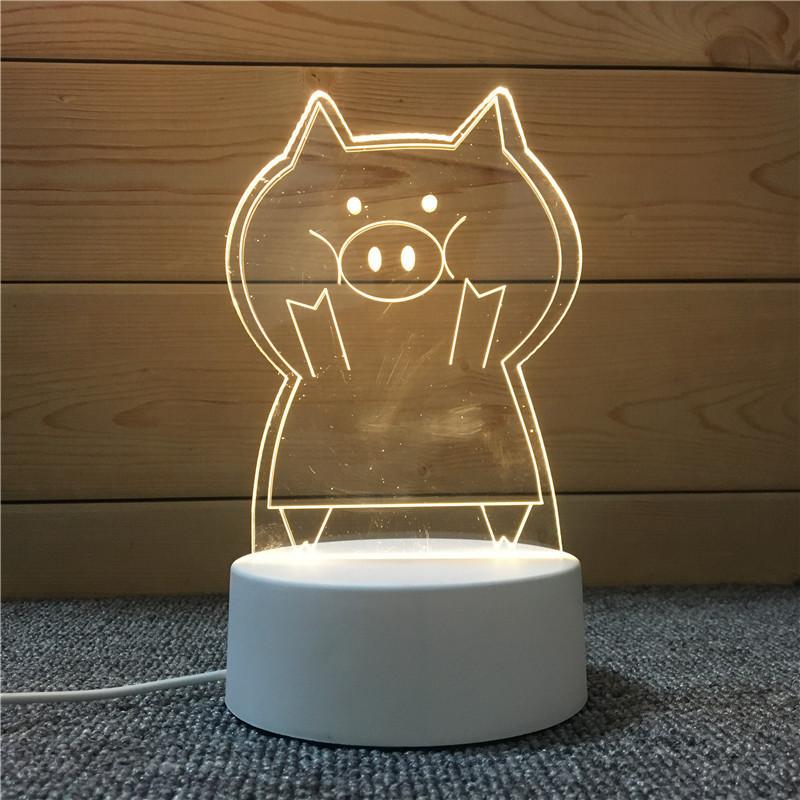 Rose Ring Diamond Little Fat Pig Unicorn 3d Vision Night Light Usb Straight Plug