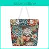 Bohemian Cotton Linen Tote Bag With Sequin And Lace Details For Casual Outings