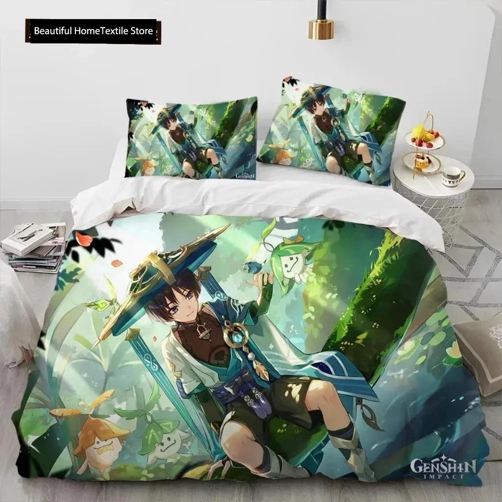 Anime Genshin Impact Hra Ložní souprava Chlapci Dívky Velikost Twin Queen Povlak na přikrývku Povlak na polštář Postel Děti Dospělí Domácí textil