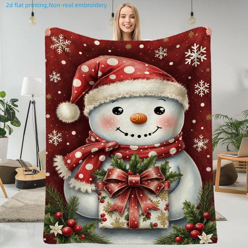 1pc Christmas Snowman Printed Blanket, Red Santa Claus Pattern, Multiple Sizes Available, Autumn Thanksgiving Christmas Nap Blanket, Suitable for Livi