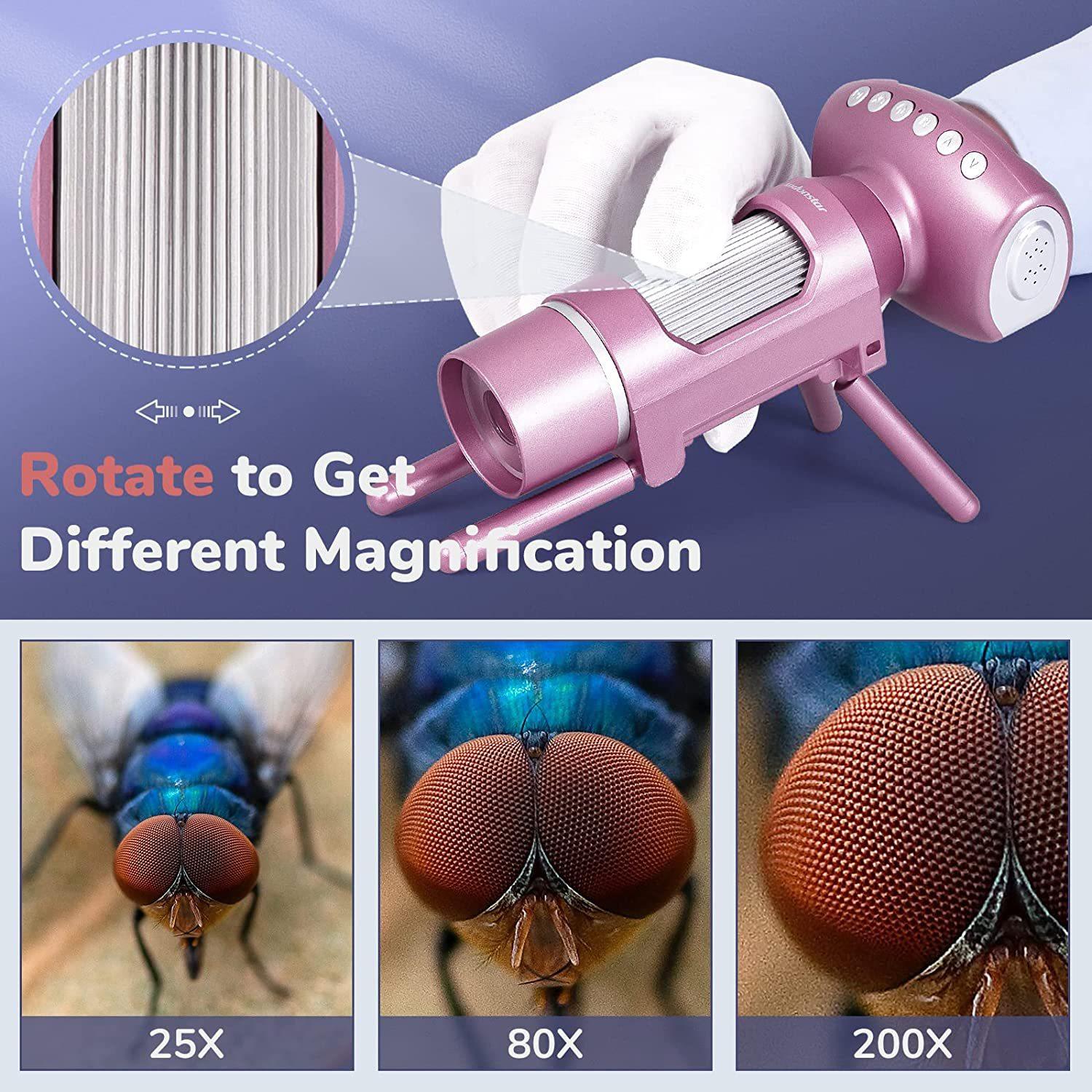 

Handheld Portable Microscope with Stand for Children, Science Experiment and Educational Toy рожевий