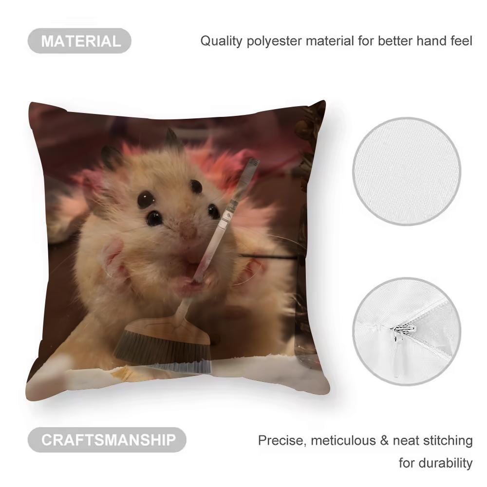 Funny Hamster Meme Cute Cushion Cover Anti-dustmite Pillowcase Invisible Zipper Silky Short Plush Sofa Cushion Cover