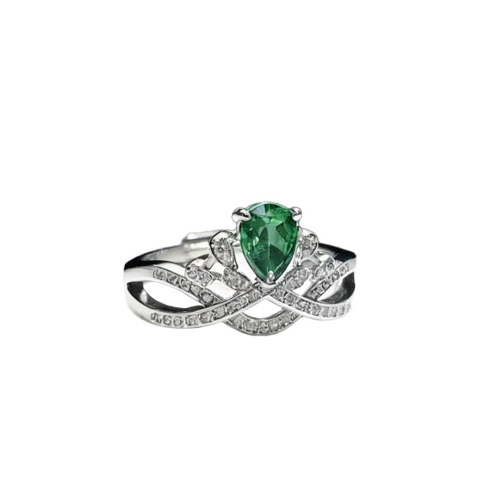 The Same Luxury Water Drop Pear-Shaped Crown Emerald Ring Colored Gemstone Ring Lady