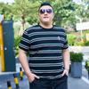 Chao Men's Fat Plus Size Summer Loose Short-sleeved T-shirt Fat Man Fat Stretchy Stripes Thin Body Shirt