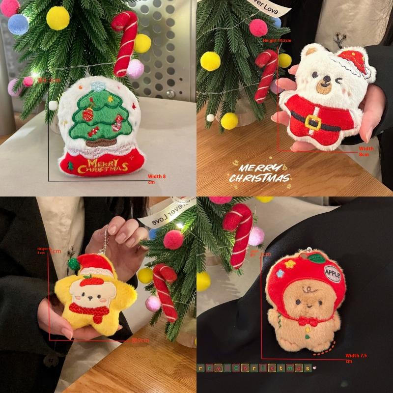 Cute Cartoon Christmas Plush Doll Pendant Keychain Kawaii Stuffed Doll Chain Backpack Pendant Car Key Chain Accessories Gifts
