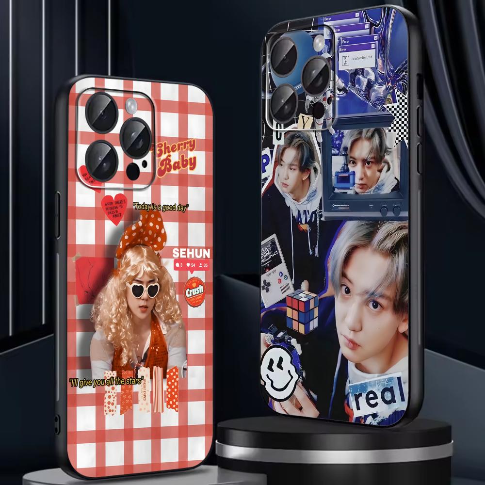 Korean pop music EXO group Phone Case For iPhone17 16 16e 15 14 13 12 11 Plus Mini Pro Max Soft black Shockproof Cover