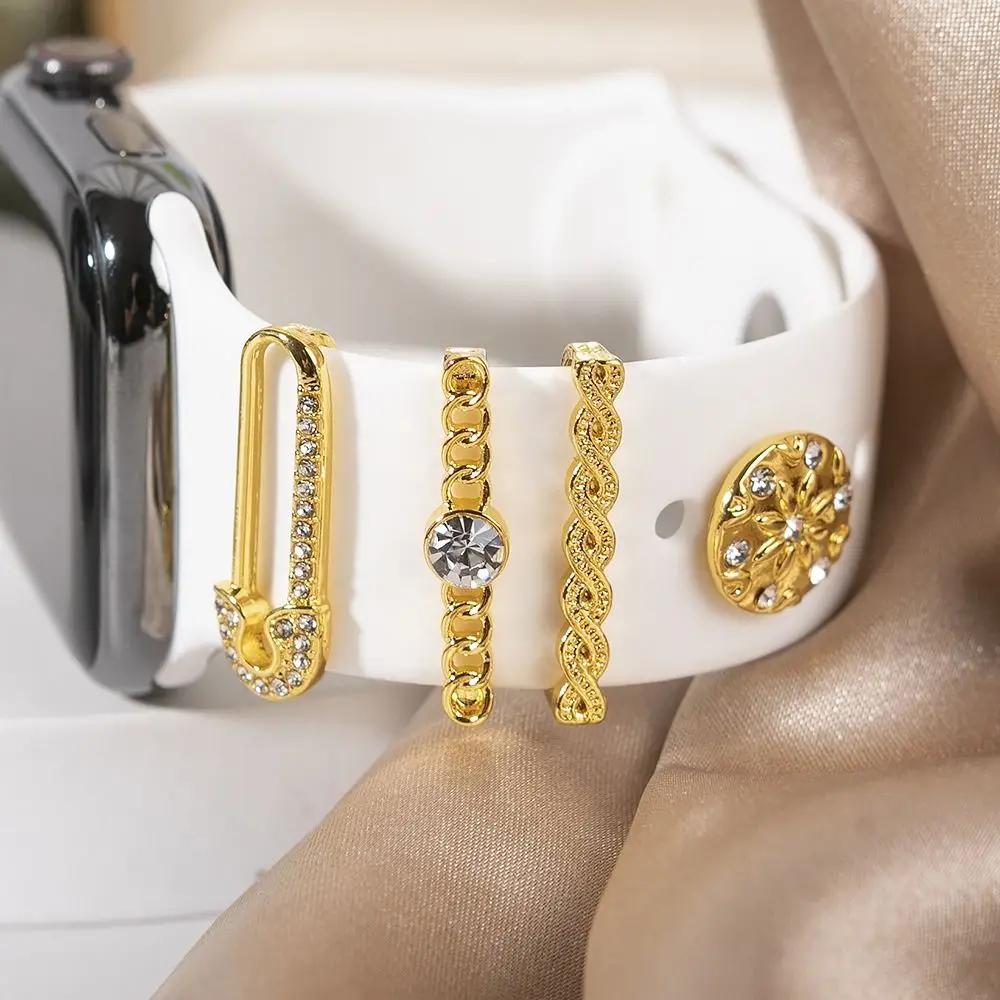 4Pcs Watch Band Ornament for Apple Watch Band Fashion Flower Heart-shaped Decor Ring for Iwatch Strap Accessory Wristbelt Charms