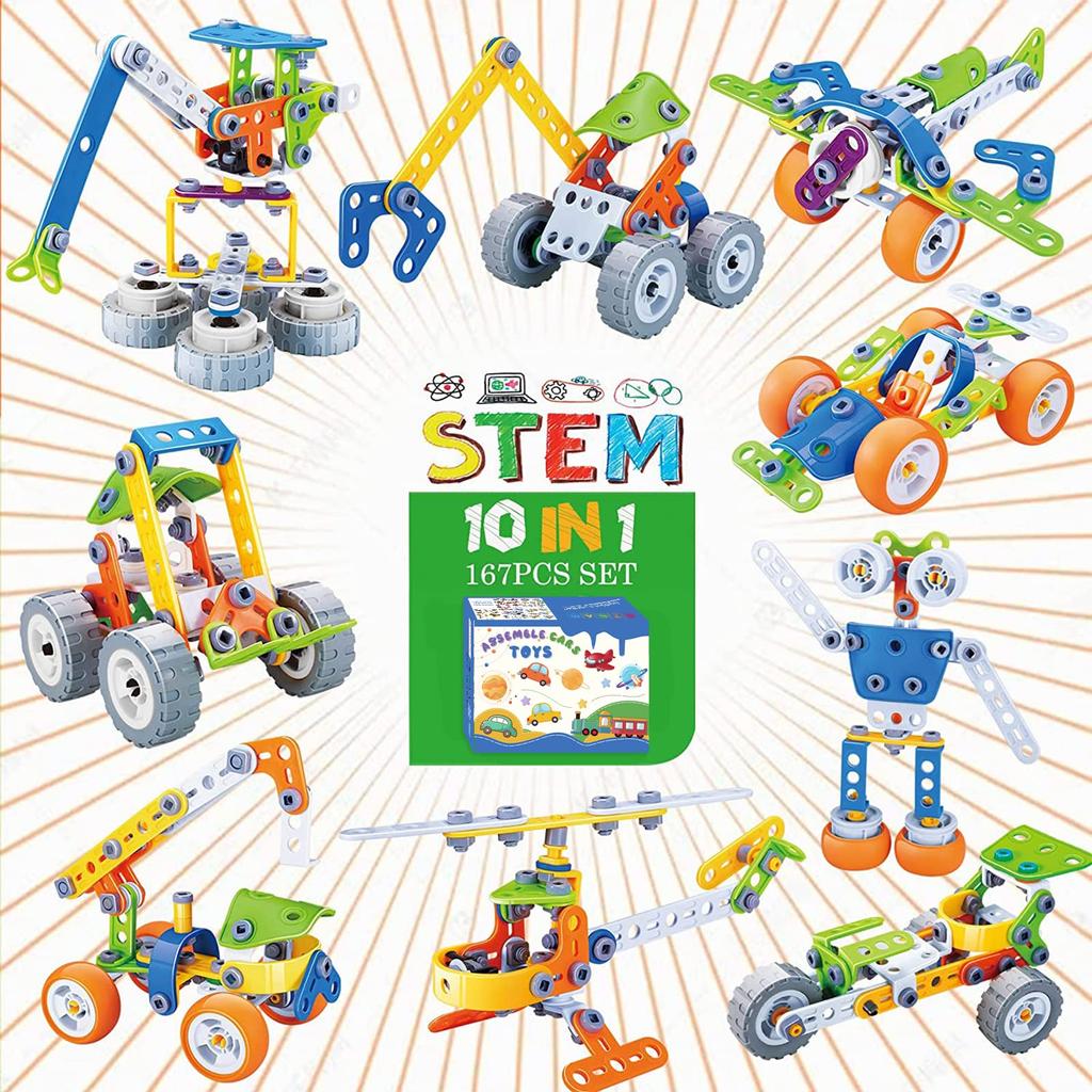 AMYCOOL Assembly Toy Car Set Drill Toy Carpenter Robot Helicopter Popular DIY Toy Boys Girls Elementary School 3D Puzzle Transformable Car Tool Set