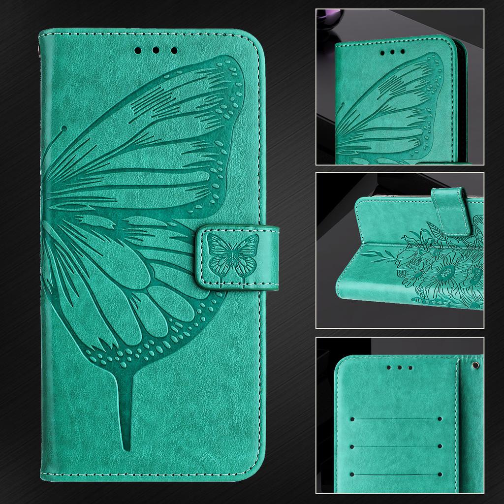 Suitable for iPhone 17 PRO Embossed Large Butterfly Case, Apple 15/16, Samsung S25U Card Slot Flip Leather Case