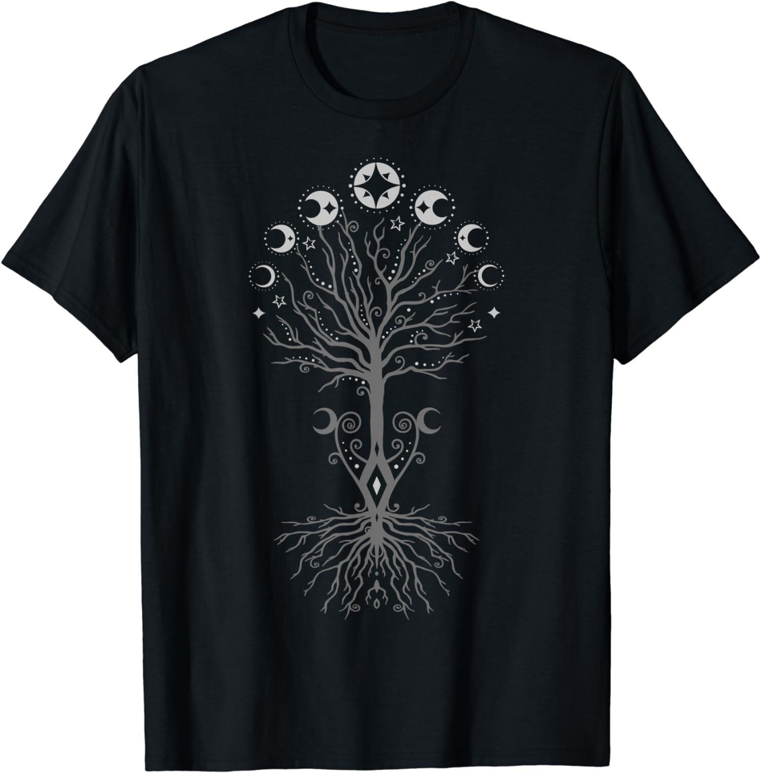 NEW LIMITED Moon Phases Tree Of Life Yggdrasil Viking Pagan Wicca T-Shirt L