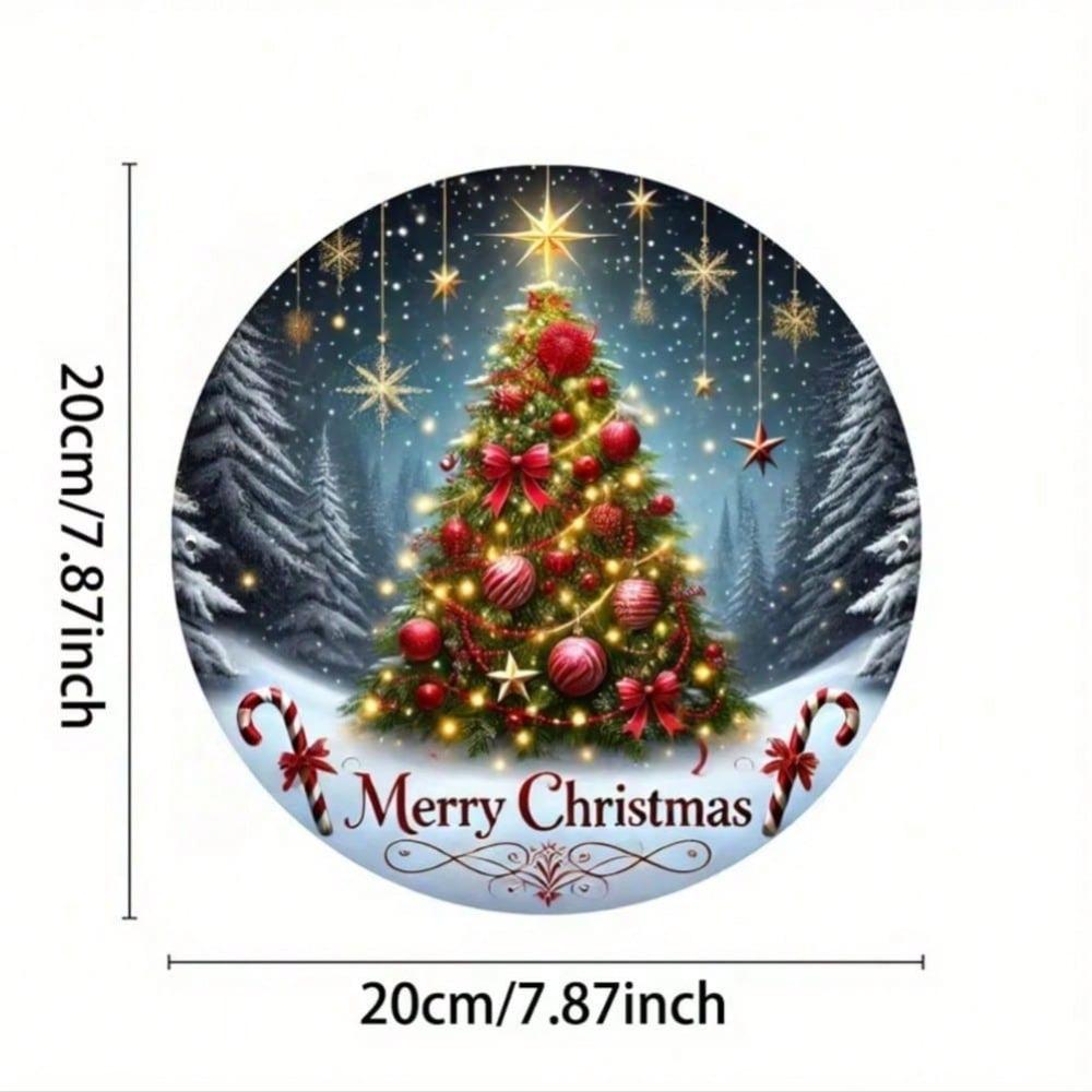 Christmas Tree Metal Sign Round Iron Wall Art Home Kitchen Living Room Garden Decor