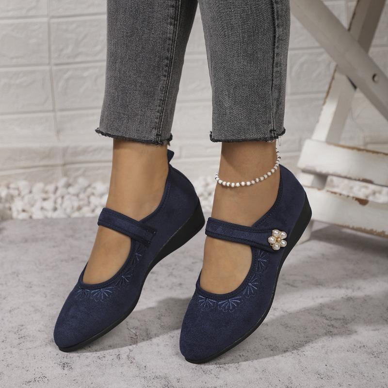 Damen Frühling Neue Mode Ethnische Stil Stickerei Schuhe Atmungsaktiv Keilabsatz Weiche Sohle Rutschfest Lässig Stoffschuhe Damen
