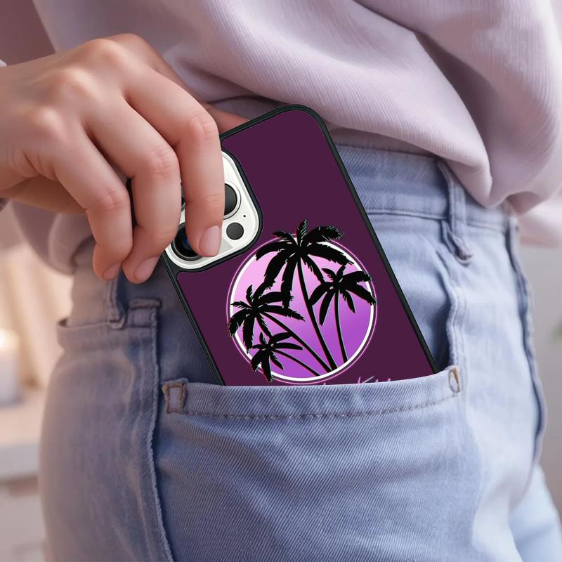 80s Retrowave Neon Palms Tree Phone Case For iPhone 17 Air 15 16e 14 13 Pro Max Coque 12 11 Pro Max PLUS cover