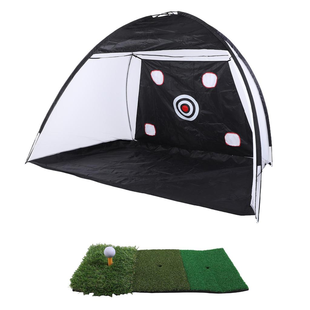 Swing Net with Practice Mat Polyester Hitting Aid Net with Balls for Backyard Indoor Outdoor Driving Chipping Training