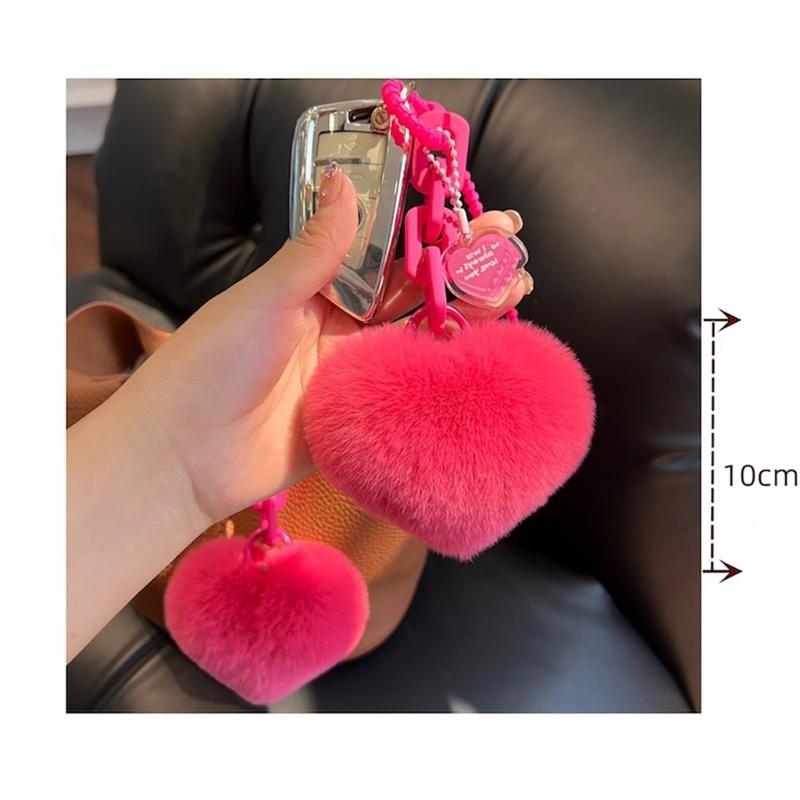 Lovely Heart Keychain Simple Car Key Chain Plush Pompoms Hanging Ornaments Keyrings Bag Pendant Keychain Accessories