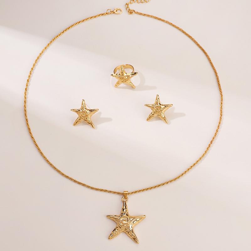 1 Set Alloy Jewelry Accessories  Simple Marine Life Starfish Pendant Necklace Earrings Ring For Women Gifts For Lover