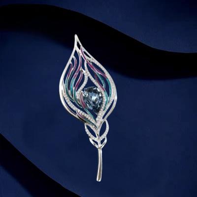 Peacock Plume Brooch Women'S Premium Sense Delicate Feather Brooch High-End Clothing Pin Accessories