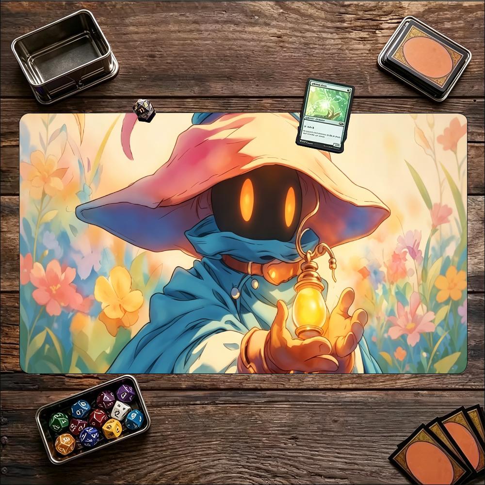 Cute Fantasy Mage Character Large Game Playmat Non Slip Rubber Table Mat Stitched Edge For Card Game Laptop Gaming Workspace