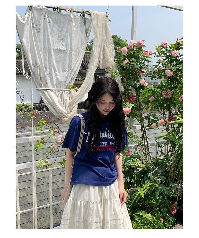 2024 Korean Casual Letter Print Slim Fit Cotton T-Shirt for Women – Short-Sleeved and Stylish