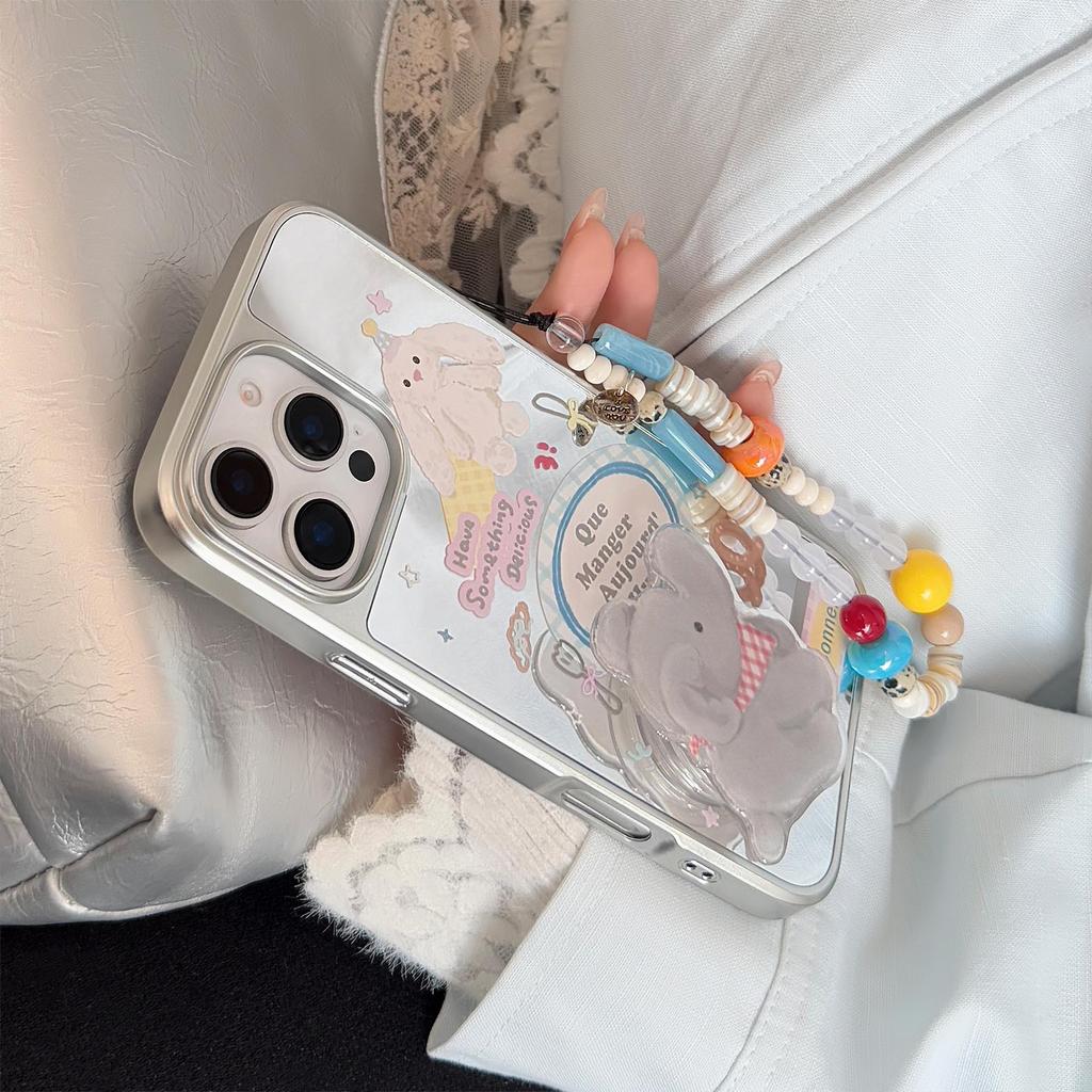 Mirror Ins Elephant Stand for16pro Max Mobile Phone Case for IPhone17 for Apple 15 Rope 13 Childlike Cartoon