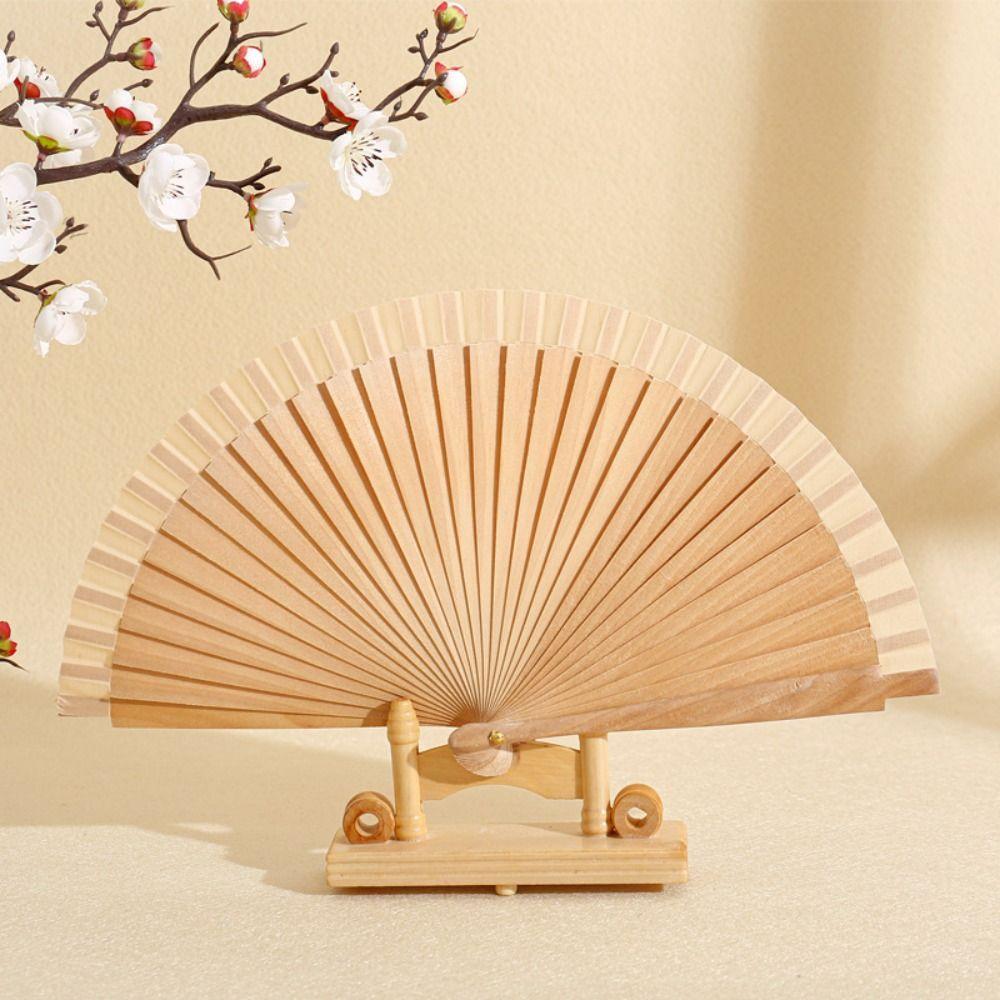 Classical Simple Spanish Plain Fan Solid Color Art Craft Pure Wood Folding Fan Handmade Decorative Props Fan Props