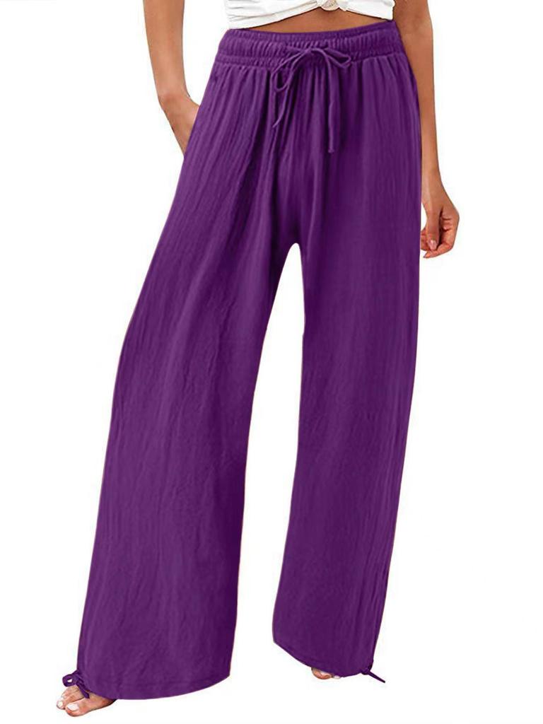 Bohemian Solid Color Drawstring Beach Pants - New Loose Casual Trousers