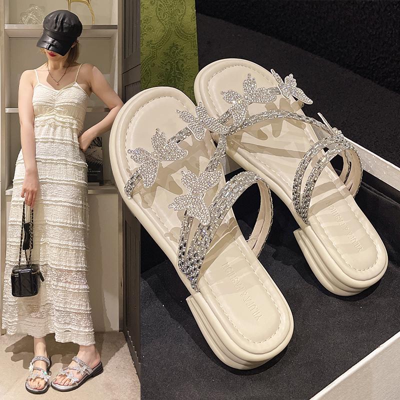 Fashion Butterfly Flat Heeled Sandals Women 2024 Summer Clip Toe Platform Slippers Woman Soft Thick Sole Flip-Flops Slides  Women Shoes