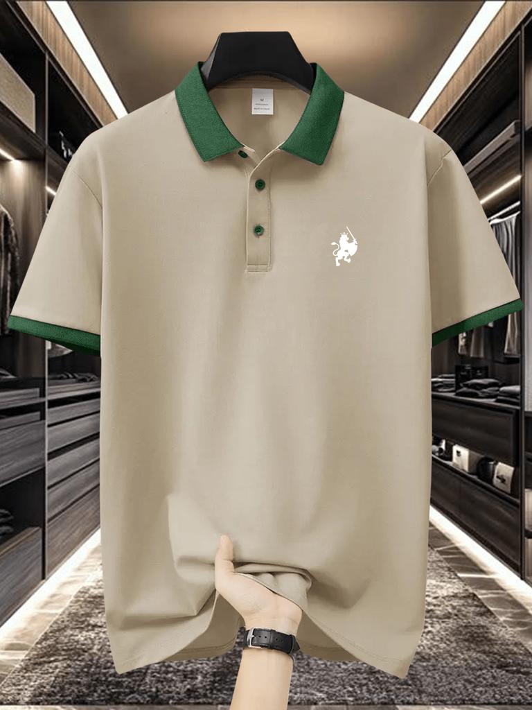 Mens Contrast Collar Short Sleeve Polo Shirt, Casual Outdoor Hiking Tops, Regular Fit for Trail Walk Outdoor Stroll Commute Leisure Wear