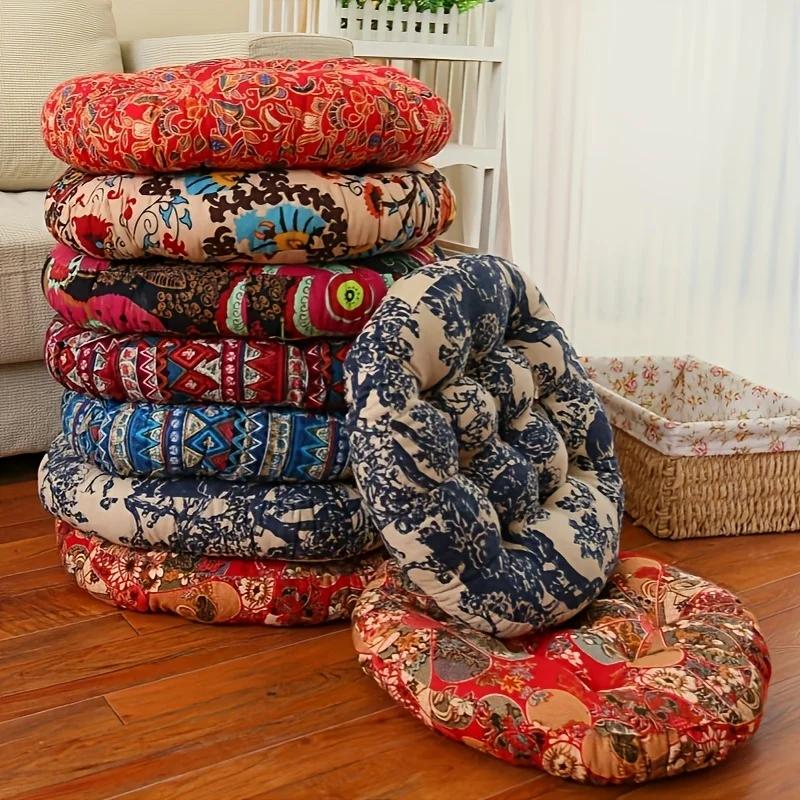 Round Ethnic cloth Floor Cushion Pillow Thickened Tatami Yoga Mat for Meditation Machine Washable Seat Cushion Office Sleep Mat