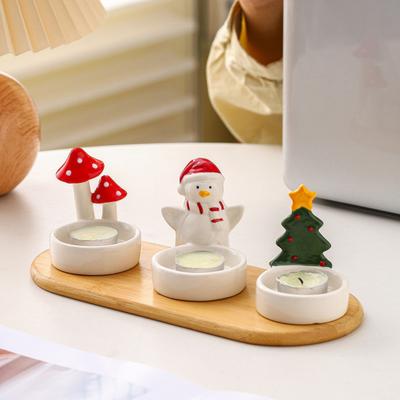 Bougeoir en Céramique de Noël Pingouin Arbre de Noël Champignon Bougie Chauffe-plat Votif Support Bougie Chandelle Centre de Table Décoration de Bureau