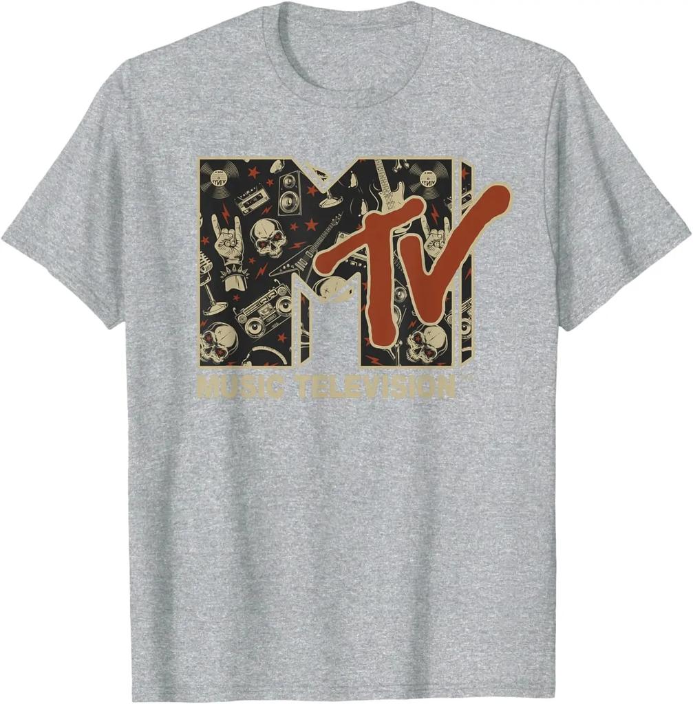 MTV Rock N Roll Music Hard Heavy Metal Skull Guitar Vintage T-Shirt Y2k Clothes Women Clothing Tee Shirt Femme Camisetas