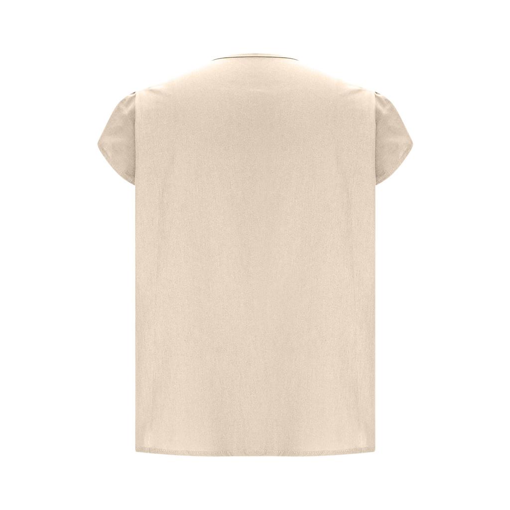 Womens Cotton Linen Tops Asymmetric Neck Short Sleeve Shirts With Buttons