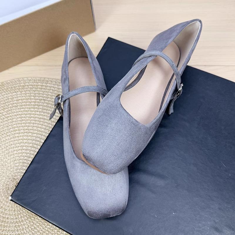 Fashion Flat Shoes for Women 2025 Square Toe Shallow Mouth Suede New Mary Jane Shoes Large Size Women's Shoes 42 43 44 Zapatos