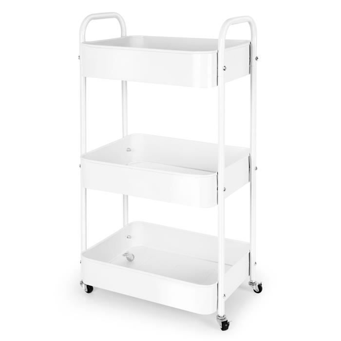 Chariot de Rangement - Blanc - 3 Niveaux - Roulettes - 41x30,5x76 cm - Meuble de Cuisine