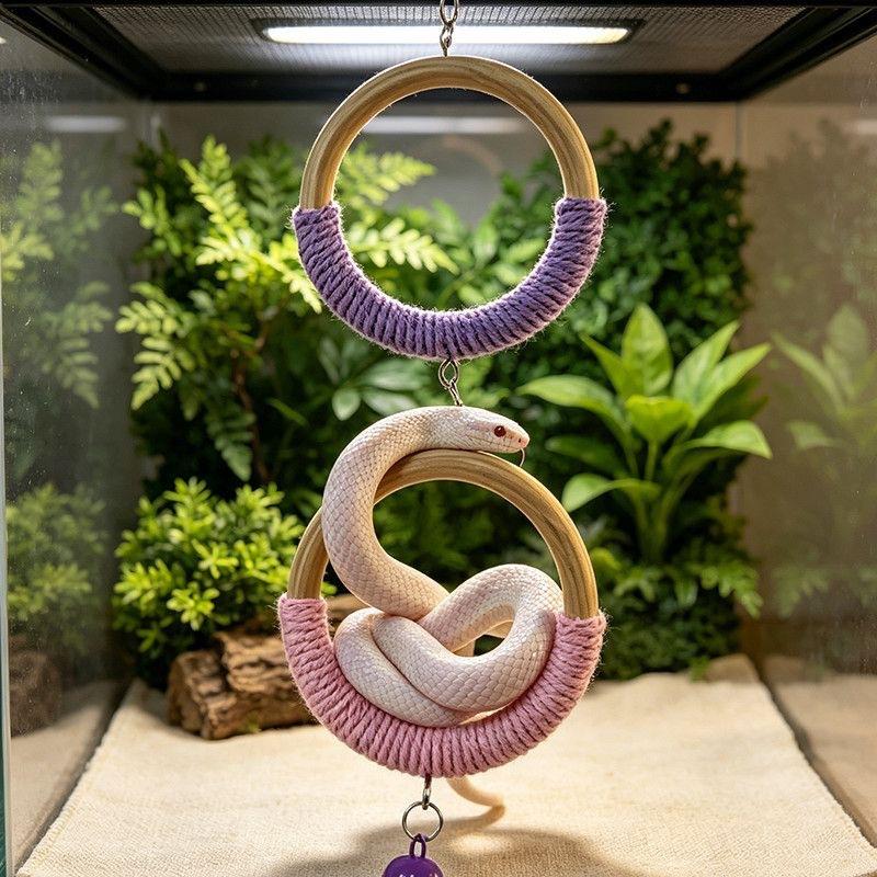 Pet Reptile Climbing Ring Swing Wooden Hanging Ladder Toy for Corn Snake Gecko Lizard Habitat Decor