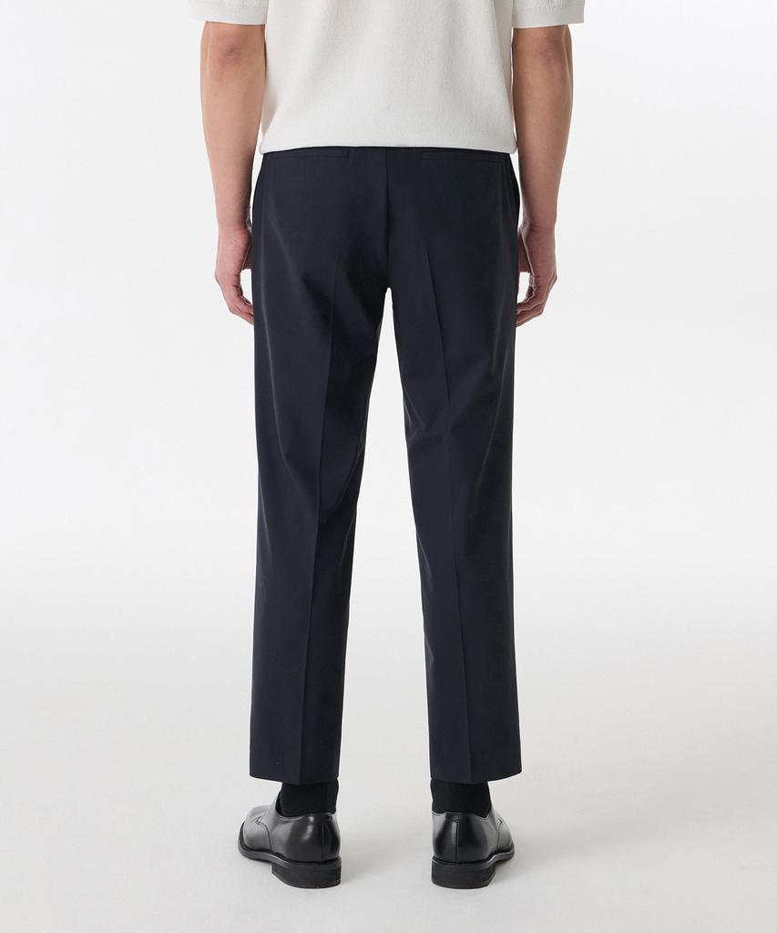 Musinsa Standard Summer Wool Relaxed Tapered Hidden Banding Crop Slacks [Navy]